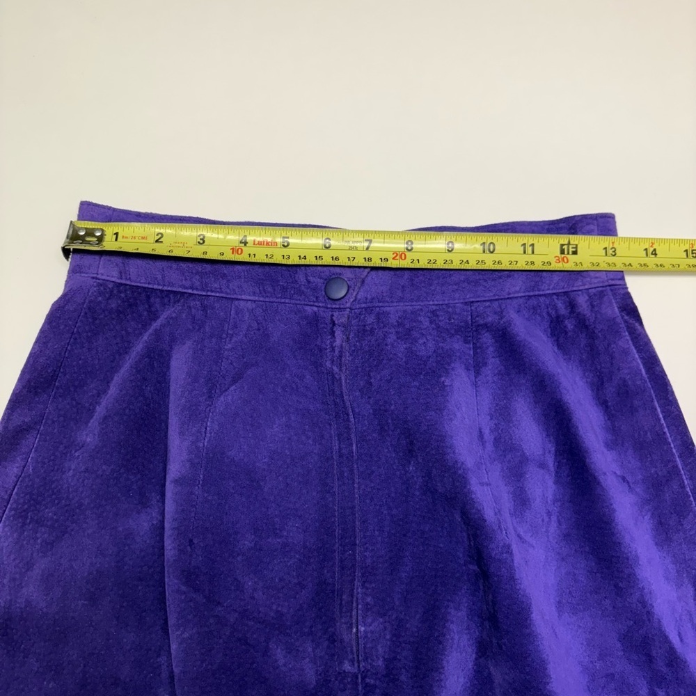 Vintage 80s Purple Suede Leather Pencil Skirt High Waist Slit Statement Size 8 - Picture 7 of 10